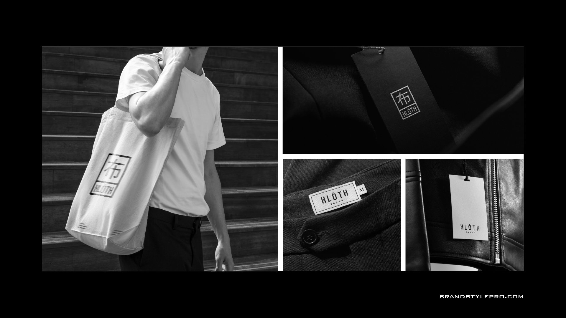 Example of fashion branding with packaging, labels, and logo mockups.